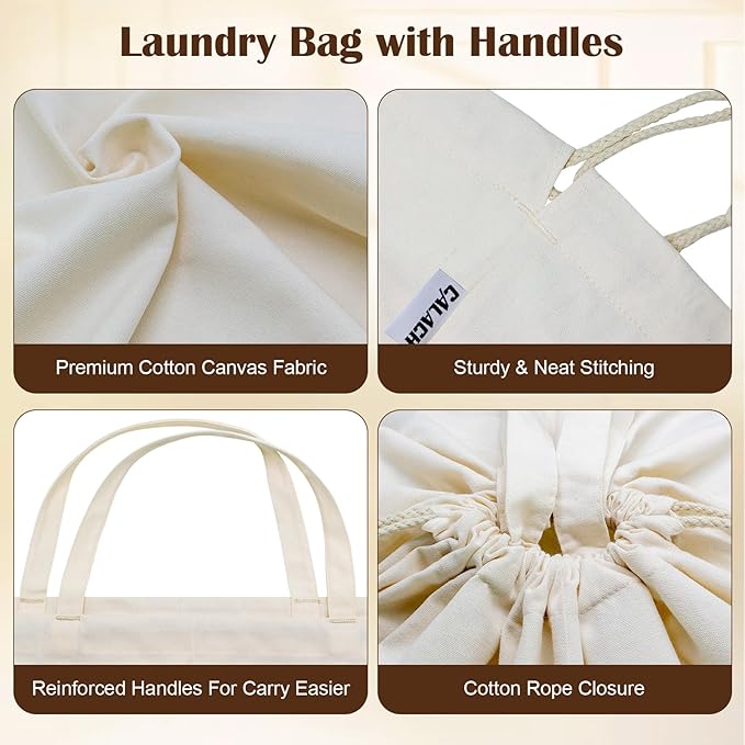 Canvas Laundry Bags with Handles & Square Base 16"Lx16"W x27.6"H, Extra Large - Image 4