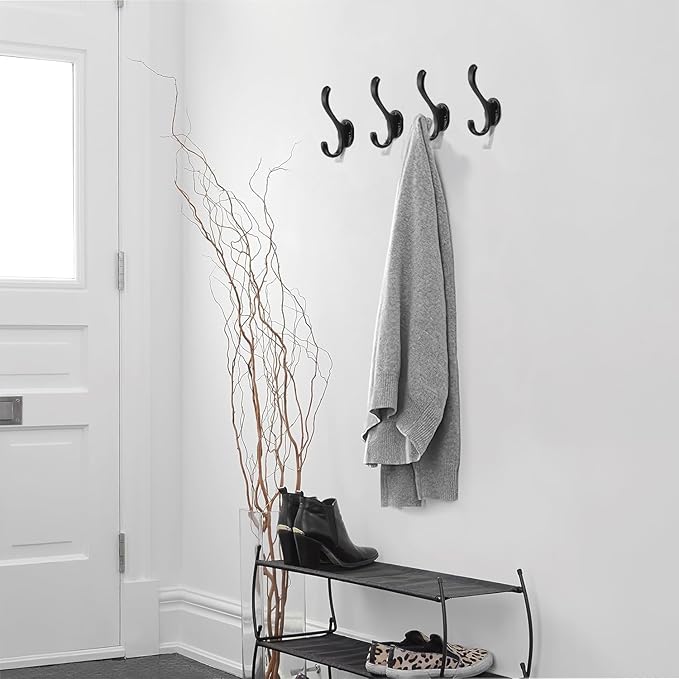 khtumeware 4 Pack Black Coat Hooks Wall Mount Heavy Duty Utility Retro Double - Image 5