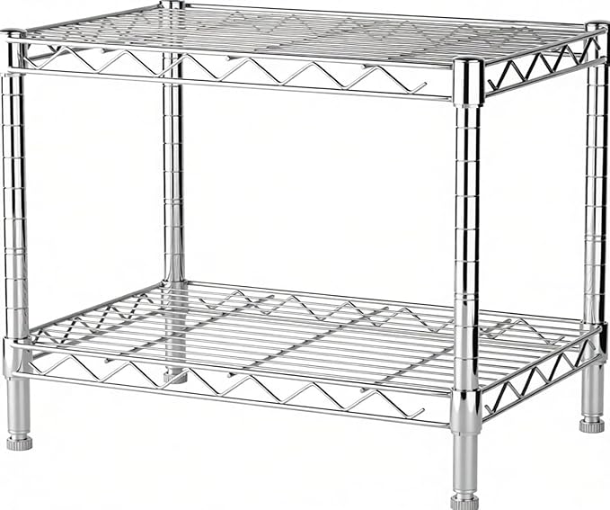 Xcity Storage Shelves, 2 Tier Heavy Duty Metal Shelving Unit with Wheels, 700 LBS Capacity Adjustable Steel Wire Shelf Organizer for Pantry, Kitchen, Garage, 14" D x 24" W x 20" H, Chrome by Unknown