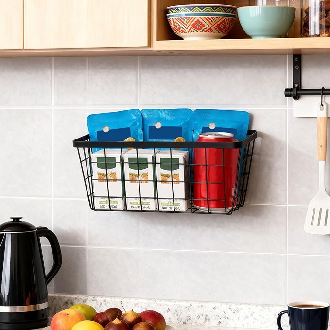 4 set Hanging Wall Basket Organizer, Over the Cabinet Door Wire Baskets - Image 4