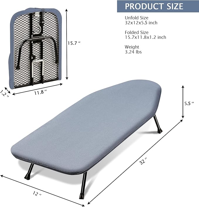 SheeChung Small Ironing Board Tabletop 12"x32", Mini Table Top Ironing Board - Image 2