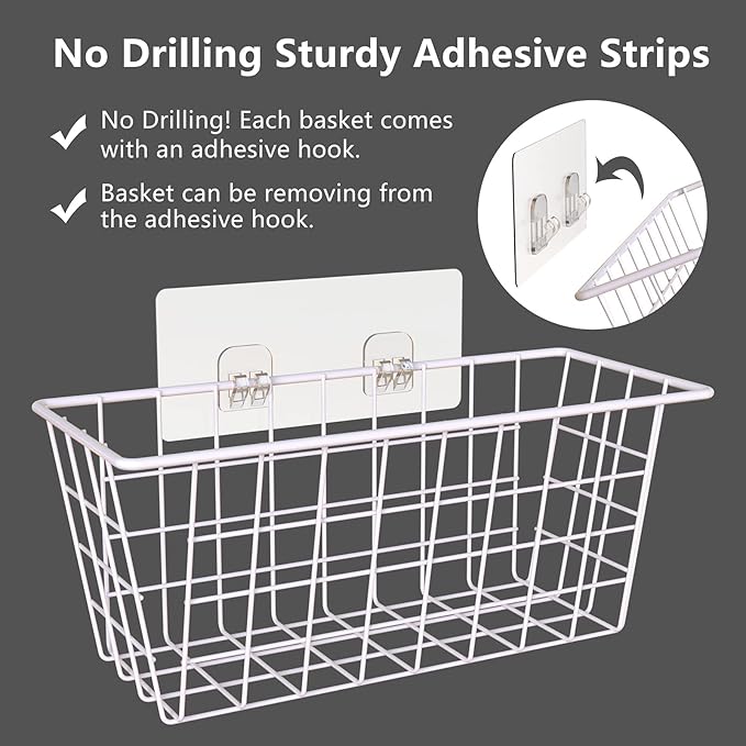 MaraFansie Wall Wire Baskets Bin No Drilling Adhesive Hanging Baskets Wall - Image 6