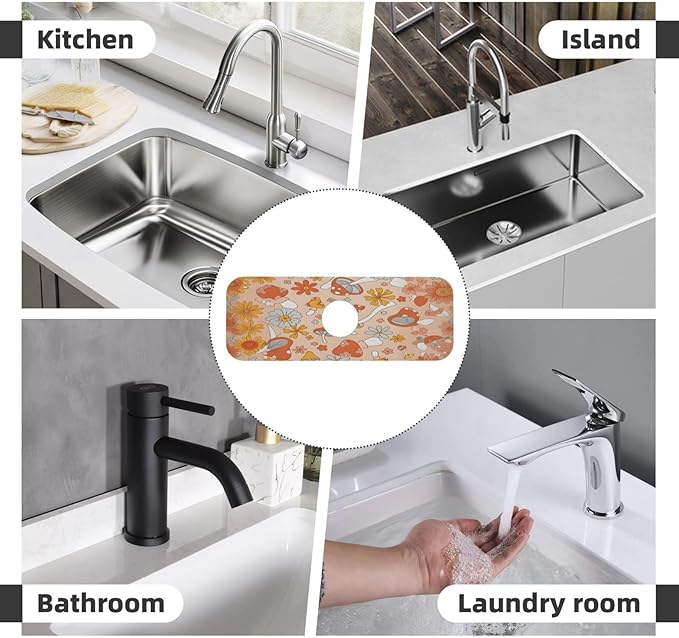Mushroom Magic Retro Floral Bold Kitchen sink faucet pad, strong water - Image 8