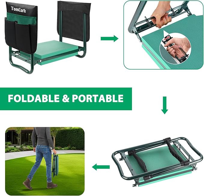TomCare Garden Kneeler and Seat 10.64” Wider Larger Soft Kneeling Pad Garden Bench with 2 Large Tool Pouches Heavy Duty Garden Stool Foldable Tools Gardening Gifts for Women Men Gardeners - Image 6