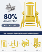 KINGYES HDPE Rocking Chairs Outdoor, Patio Rocking Chairs with 330lbs Support, Smooth Porch Rocker for Deck Lawn Yard, Yellow - Image 4