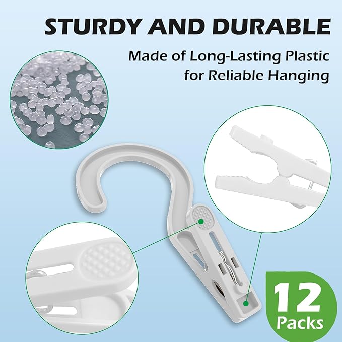 12pcs Laundry Hooks with Clips Plastic Hanger Closet Organize Clothes Hangers - Image 3
