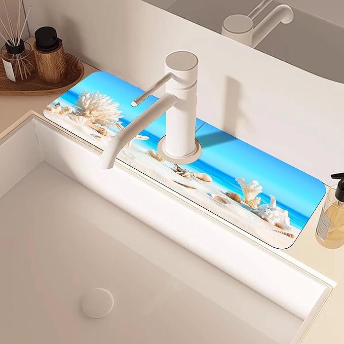 Tropical Beach Seashells Kitchen Sink Splash Guard Absorbent Fast Drying Mat - Image 2