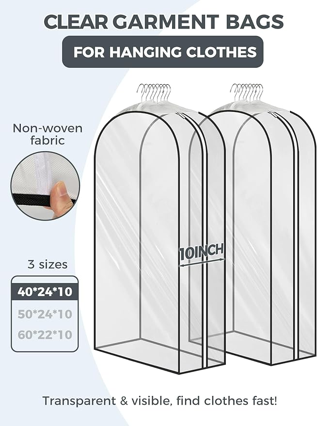4 pcs 50" Garment Bags for Hanging Clothes, Garment Bags for Travel Covers - Image 2