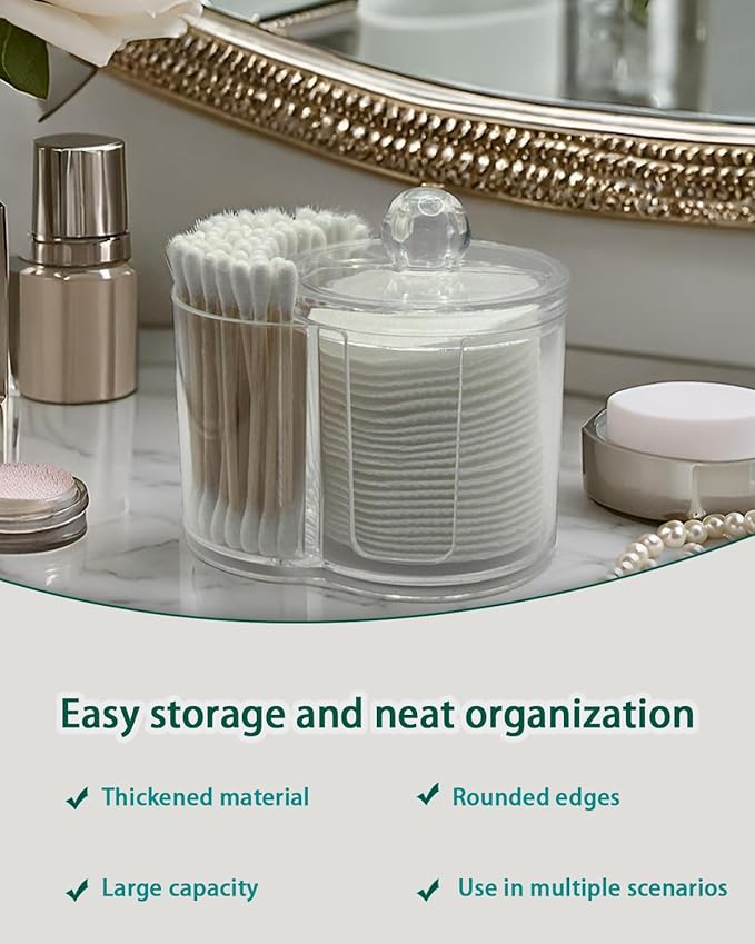 Makeup Pad Holder with Lid and Cotton Swab Storage, Durable PS Canister - Image 2
