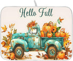 Vintage Fall Truck with Pumpkins Autumn Leaves Dish Drying Mat by ALAZA