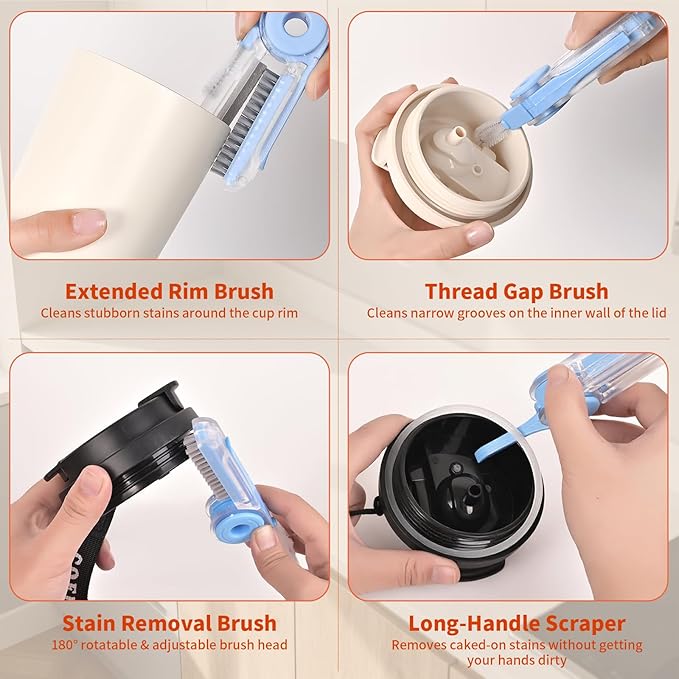 4 in 1 Cup Lid Cleaning Brush Set Foldable Cup Lid Cleaning Brush Set Folds in - Image 3