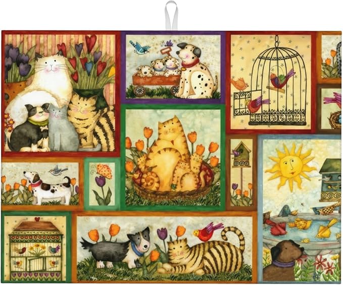 Happy Animal Painting Dish Drying Mats by Unknown