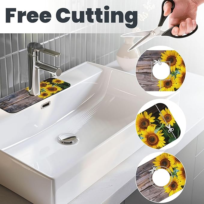Kitchen Sink Splash Guard Faucet Mat Board Vintage Sunflowers 15"x5.5" - Image 3