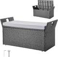 VEVOR Outdoor Storage Bench, 2-Person PE Rattan Storage Bench, 40 Gal Deck Box with Cushion & Side Handle, Supports up to 400 lbs, Weatherproof Outdoor Seating & Porch Decor for Patio Garden Balcony by VEVOR