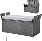 VEVOR Outdoor Storage Bench, 2-Person PE Rattan Storage Bench, 40 Gal Deck Box with Cushion & Side Handle, Supports up to 400 lbs, Weatherproof Outdoor Seating & Porch Decor for Patio Garden Balcony by VEVOR
