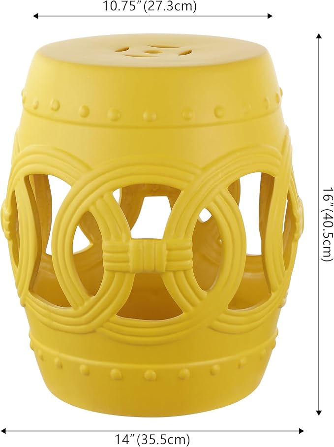 JONATHAN Y TBL1022E Lucky Coins 16" Chinese Ceramic Drum Indoor/Outdoor Garden Stool Bohemian, Coastal, Cottage, French Country, Traditional, for Living Room, Garden Room, Patio, Matte Yellow - Image 3