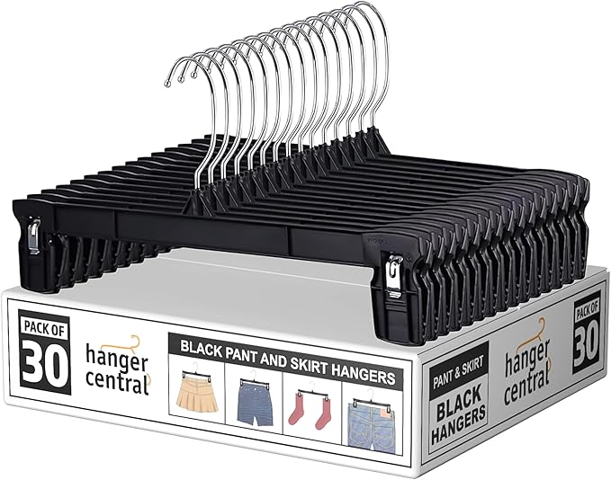 Hanger Central 30 Pack Pants Hangers – 10 Inch Slim Plastic Clothes Hangers by HangerCentral