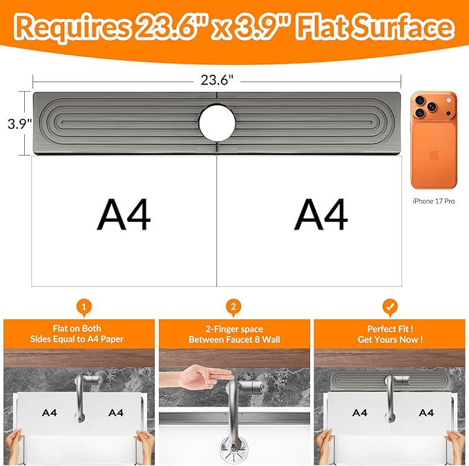 23.6 Inch Stone Faucet Mat for Kitchen Sink Splash Guard, Diatomite Sink - Image 2