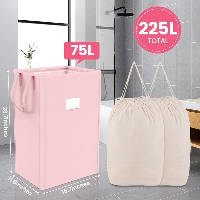 MCleanPin 220L Pink Laundry Hamper Large Collapsible Basket - Image 2