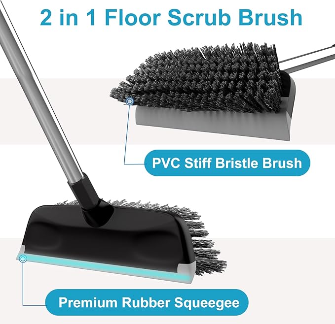 ITTAR Floor Scrub Brush with 55" Long Handle, Stainsless Steel Pole Heavy-Duty - Image 2
