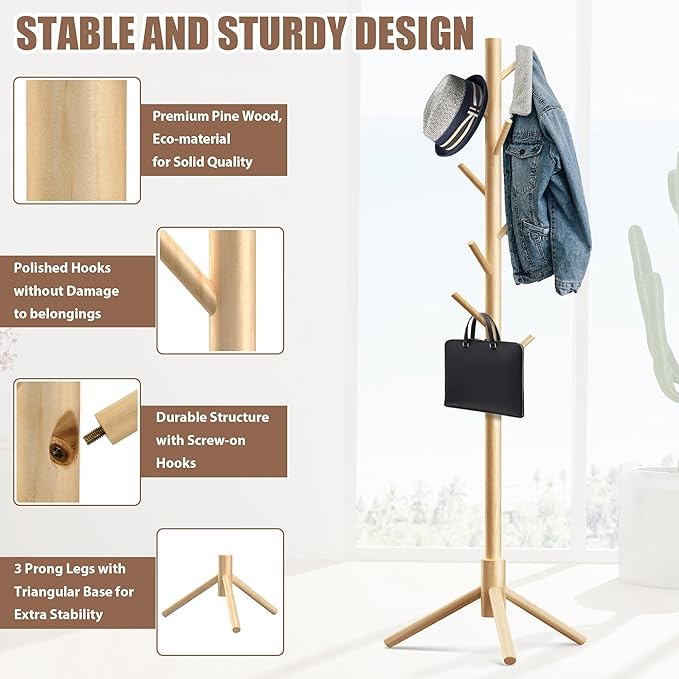 Haddockway Wooden Coat Rack Stand - Image 3