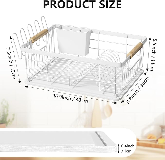 Dish Drying Rack White with Diatomaceous Earth 1 Tier, Large Capacity Space - Image 2