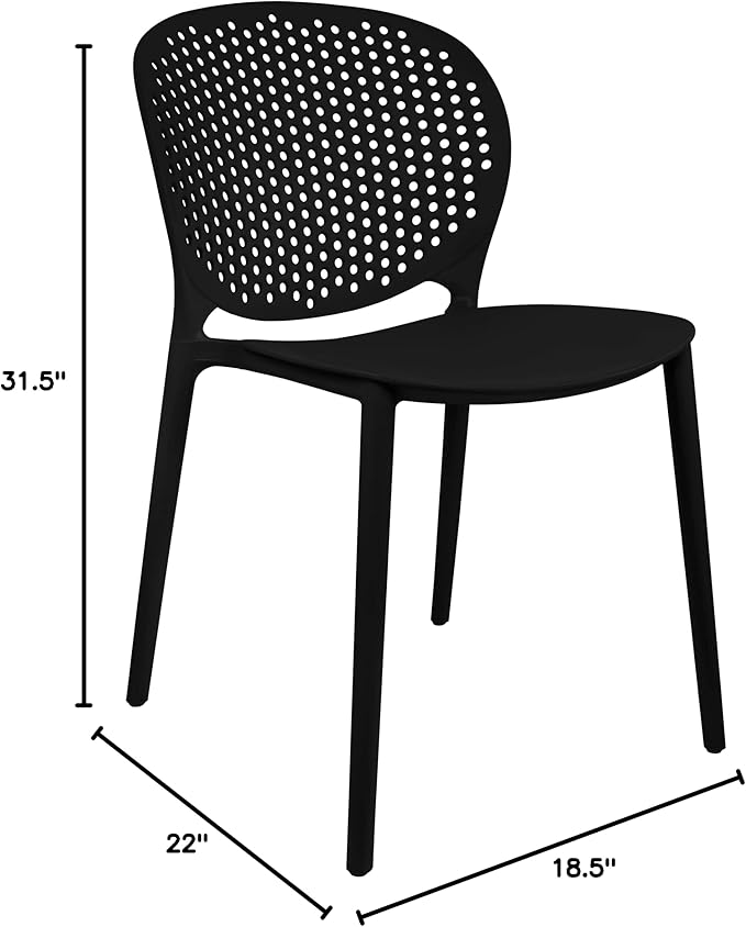 2xhome Patio Dining Chair | Modern Stackable Outdoor Pool Side Chair | Weather Resistant Plastic for Yard, Porch, Balcony, Kitchen, Black, Single, Set of 1 - Image 2