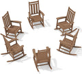 KINGYES Oversized Outdoor Rocking Chair Set of 6, All-Weather Patio Rocking Chairs for Porch, HDPE Outdoor Patio Rockers with High Back & Wide Seat for Garden, Lawn, Brown by KINGYES