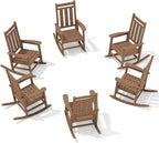 KINGYES Oversized Outdoor Rocking Chair Set of 6, All-Weather Patio Rocking Chairs for Porch, HDPE Outdoor Patio Rockers with High Back & Wide Seat for Garden, Lawn, Brown by KINGYES