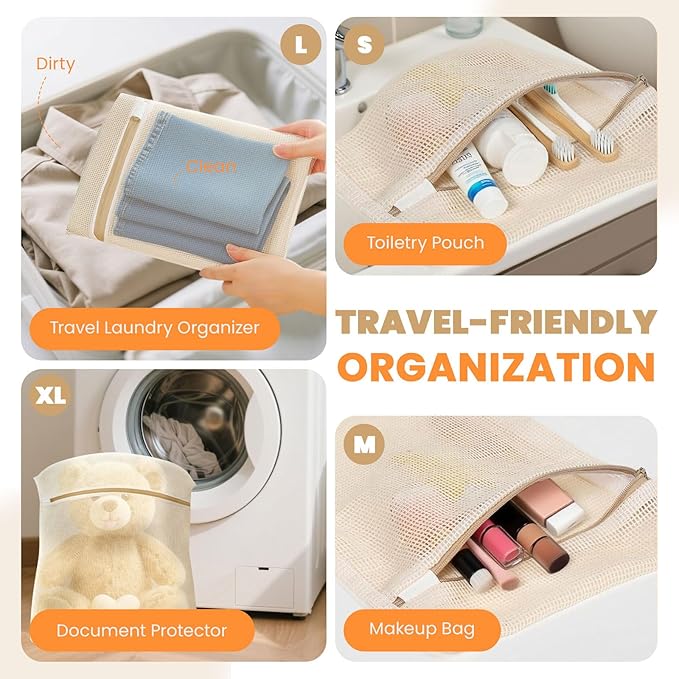 4Pcs Cotton Mesh Laundry Bags for Delicates, Breathable Mesh Garment Bag for - Image 6