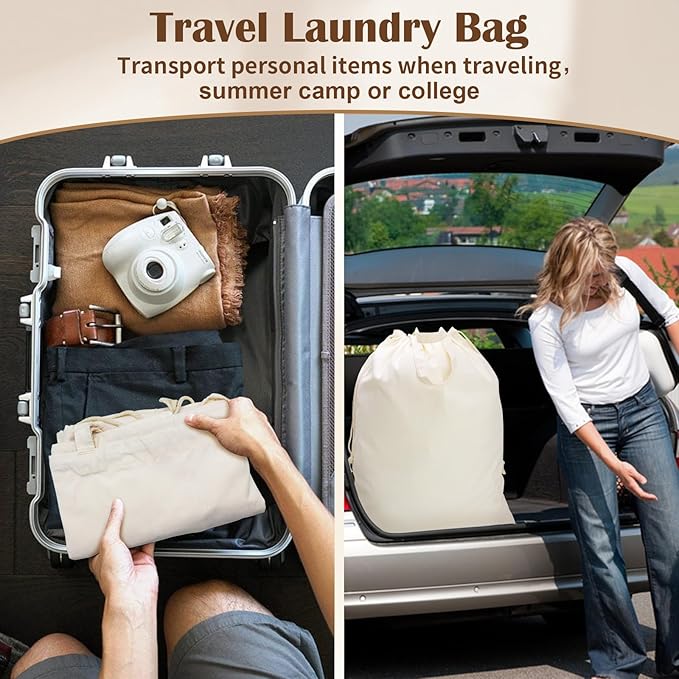 Canvas Laundry Bag with Handles & Drawstring Closure 27.5”Wx35"H, Thick Laundry - Image 7