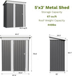 Patiowell 5x3 FT Outdoor Storage Shed, Garden Tool Shed with Sloping Roof and Lockable Door, Metal Shed for Backyard Garden Patio Lawn, Gray - Image 3
