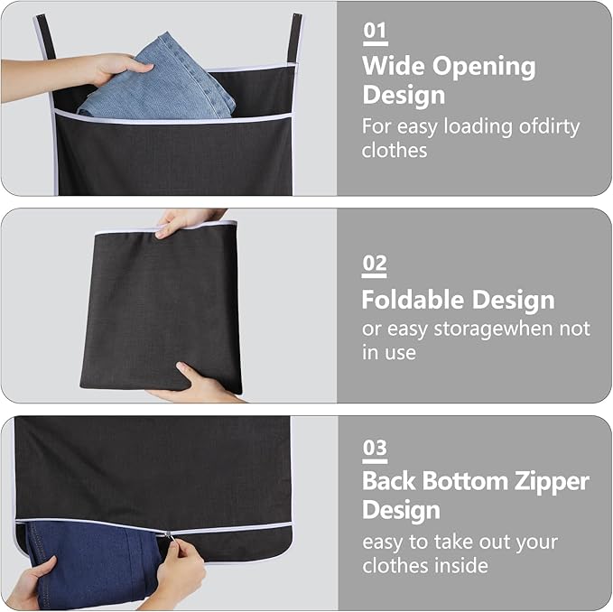 Black Hanging Laundry Hamper Bag, XL Door Hanging Hamper - Image 5