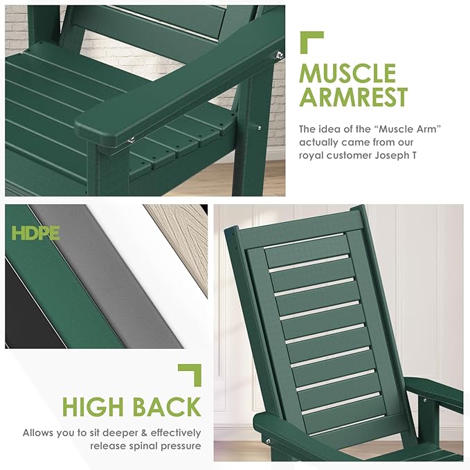 GREENVINES Outdoor Rocking Chair Set | 3-Piece | 2 Rocking Chairs with 1 Side Table | Porch Rocker | HDPE Plastic | Forest | Patio Furniture Sets | High Back | Big & Tall | Ladder Back - Image 7