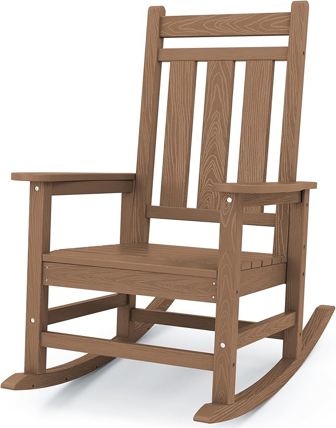 KINGYES Oversized Outdoor Rocking Chair, All-Weather Patio Rocking Chairs for Porch, HDPE Outdoor Patio Rockers with High Back & Wide Seat for Garden, Lawn, Brown by KINGYES