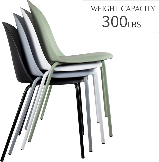 2xhome Modern Stackable Armless Dining Chair | Plastic Shell Seat with Metal Legs | Indoor or Outdoor Use | Home Kitchen Patio (1, Green, No Padding) - Image 5
