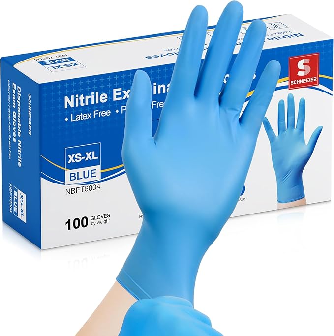 Schneider Nitrile Exam Gloves, Medical Grade Blue Disposable Gloves Latex Free by Schneider