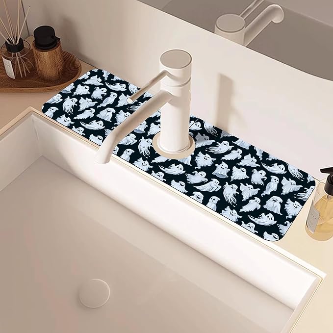 Halloween Ghost Kitchen Sink Splash Guard Mat Absorbent Fast Drying Mat Faucet - Image 2
