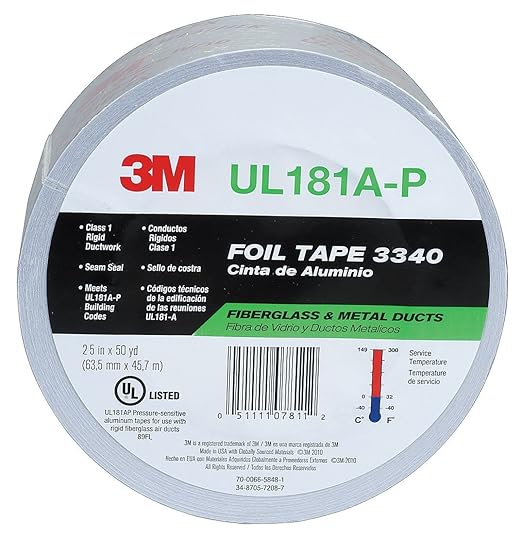 3M Aluminum Foil Tape 3340, 2.5" x 50 yd, 4.0 mil, Sealing and Patching Hot and by 3MIndustrial
