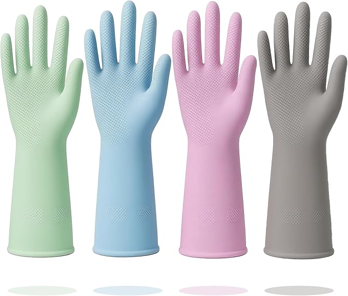 Rubber Cleaning Gloves for Dishwashing, 4 Pairs Reusable Kitchen Gloves for by HOME