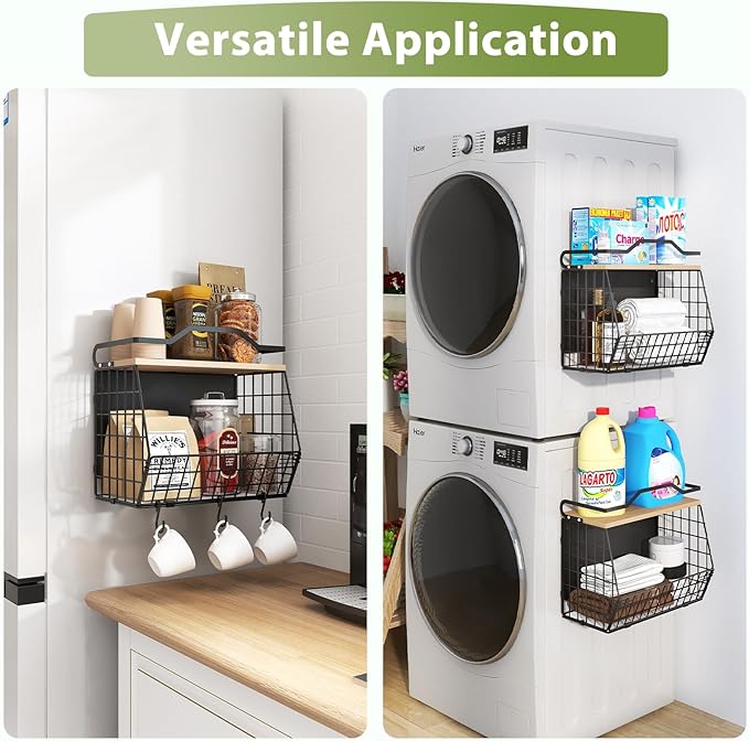 Magnetic Shelf for Fridge with Wood Lid, 2 Tier Fruit Baskets Wall Mounted - Image 4