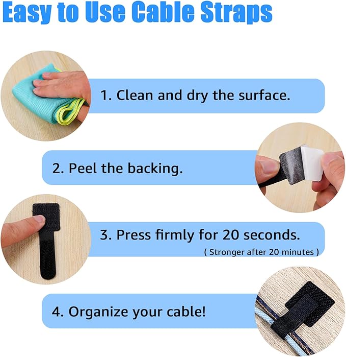 80PCS Hook and Loop Cable Ties, Hook and Loop Cable Straps, Under Desk Cable - Image 6