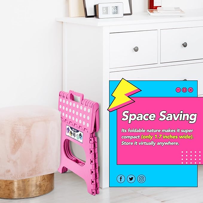 Delxo Folding Step Stool,11 Inch Non-Slip Foldable Step Stools for Kids and Adult,Portable Lightweight Small Folding Stool with Handle for Kitchen Bathroom in Pink,1 Pack - Image 8