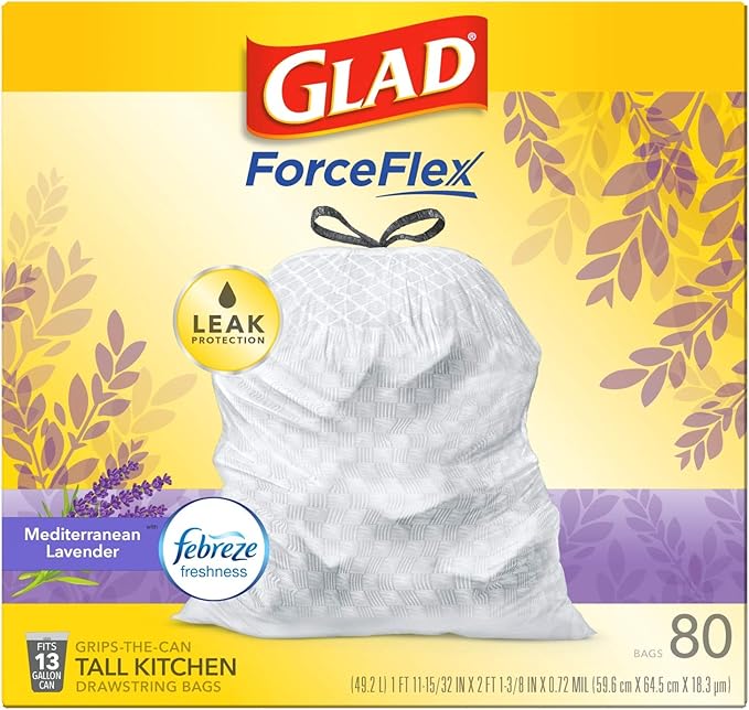 Glad ForceFlex Tall Kitchen Trash Bags, 13 Gallon, Gain Lavender - Image 15