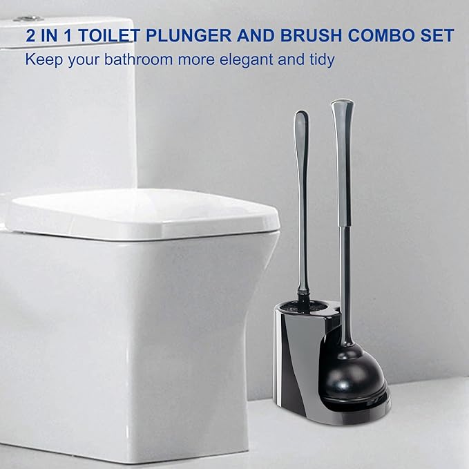 CELOX 2 Sets Black Toilet Brush and Plunger Set - Image 9
