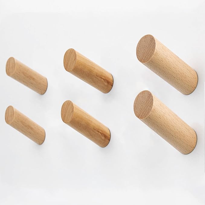 evory 6 Natural Wood Hooks for Wall, Rustic Wooden Coat Hooks Wall Mount by Evory