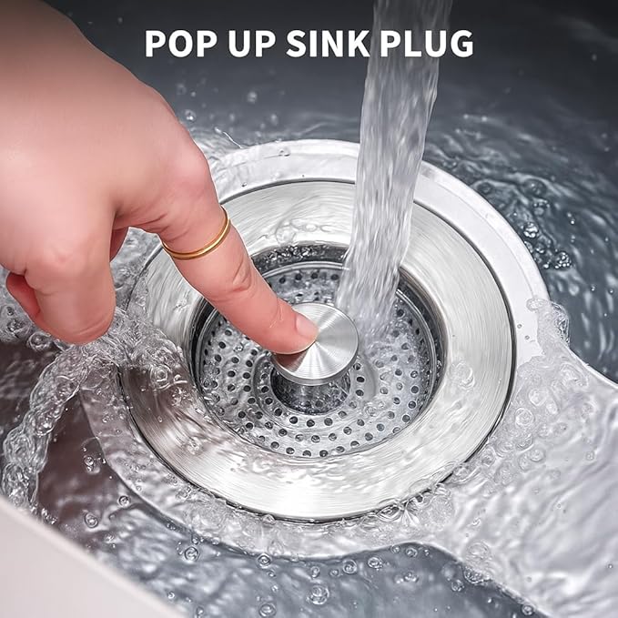 3-in-1 Kitchen Sink Drain Strainer Stopper – 304 Stainless Steel Pop Up Sink - Image 2