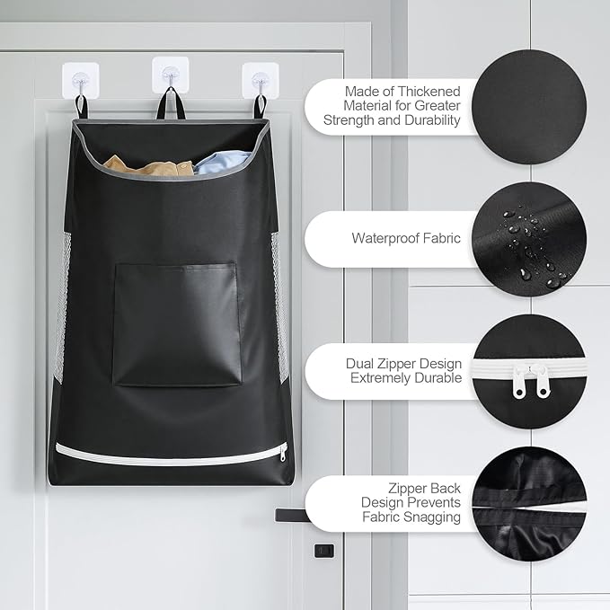 Hanging Laundry Hamper Bag, Extra Large Storage Space, - Image 6