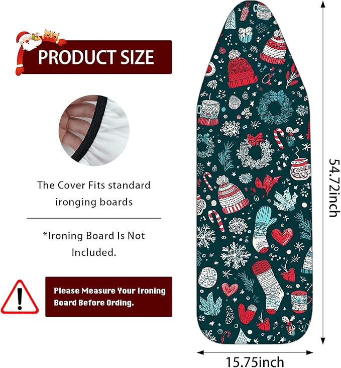 Nuxovilar Ironing Board Cover Winter Hats and Mittens Pattern Polyester 15x54 - Image 3