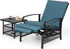 Oakcloud Adjustable Outdoor Lounge Chair Metal Patio Relaxing Recliner Chair Set with Bistro Table and Removable Cushions(Peacock Blue) by OckcloudPatioFurniture